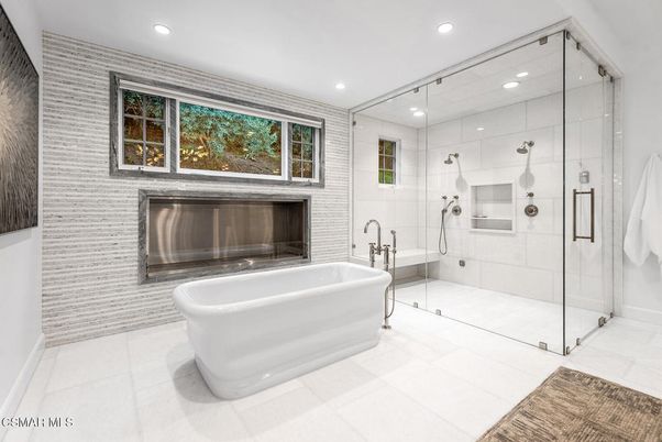 Bathroom, Free Standing Baths, Glass Shower, Interior, Recessed Lighting