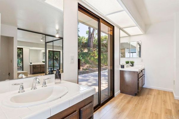 Bathroom, Dual Sink Vanities, Interior, Tile Countertops, Wood Texture Flooring