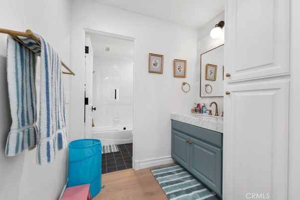 Bathroom, Glass Shower, Interior, Wood Texture Flooring