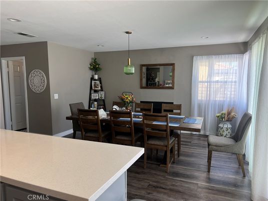Dining room, Interior, Pendant Lights, Recessed Lighting, Wood Texture Flooring