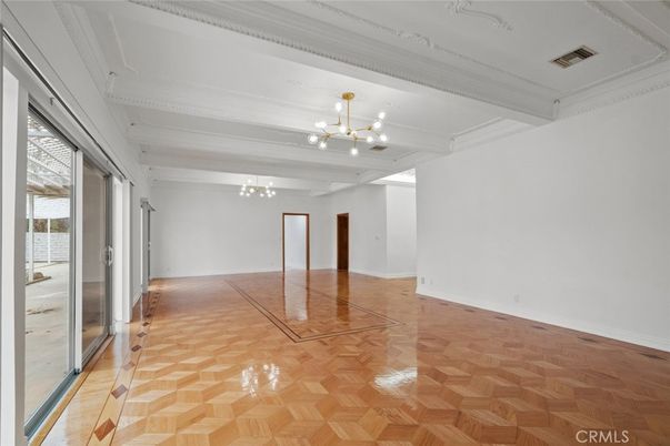 Chandelier, Empty room, Interior, Wood Texture Flooring