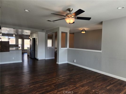 Empty room, Interior, Kitchen, Recessed Lighting, Wood Texture Flooring