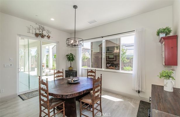 Dining room, Interior, Pendant Lights, Recessed Lighting, Wood Texture Flooring