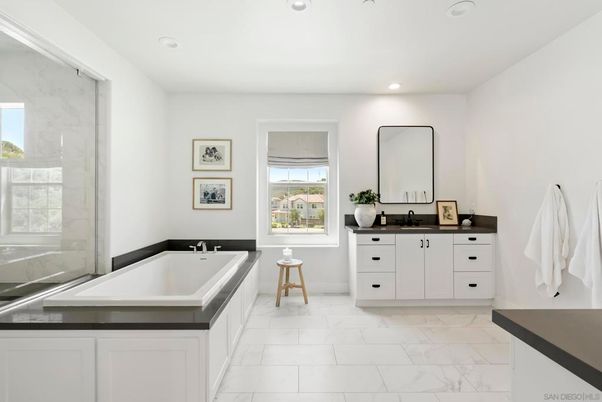 Bathroom, Glass Shower, Interior, Marble, Marble Walls, Recessed Lighting