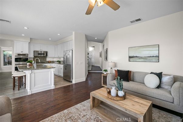 Interior, Kitchen, Living room, Recessed Lighting, Stainless Steel Appliances, Wood Texture Flooring