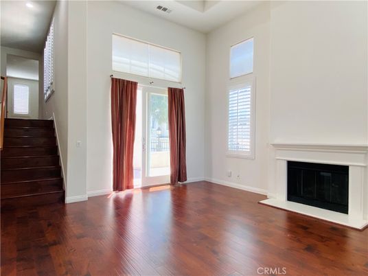 Empty room, Fireplace, Interior, Recessed Lighting, Wood Texture Flooring