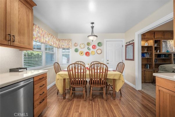 Dining room, Interior, Pendant Lights, Wood Texture Flooring