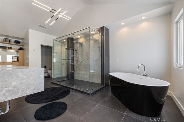 Bathroom, Free Standing Baths, Glass Shower, Interior, Recessed Lighting