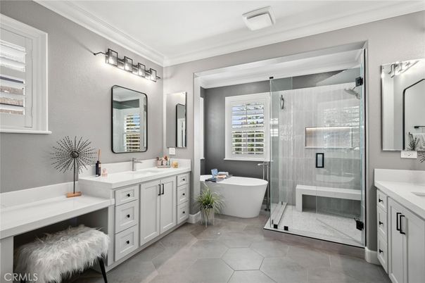 Bathroom, Dual Sink Vanities, Free Standing Baths, Glass Shower, Interior
