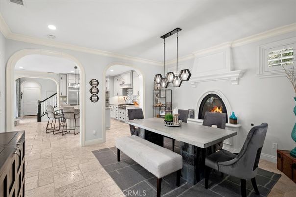 Dining room, Fireplace, Interior, Kitchen, Pendant Lights, Recessed Lighting