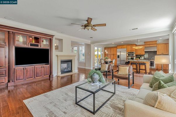 Dining room, Interior, Kitchen, Living room, Pendant Lights, Recessed Lighting, Stainless Steel Appliances, Wood Texture Flooring