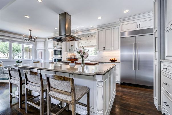 Chandelier, Interior, Kitchen, Recessed Lighting, Stainless Steel Appliances, Wood Texture Flooring