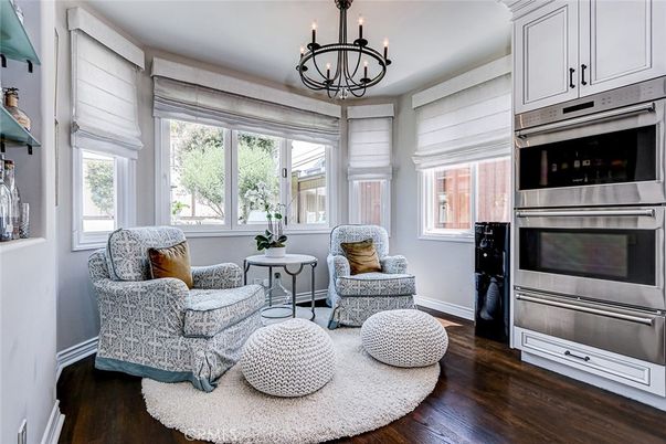 Chandelier, Interior, Kitchen, Stainless Steel Appliances, Wood Texture Flooring