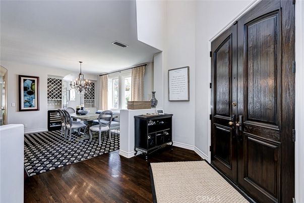 Chandelier, Dining room, Interior, Wood Texture Flooring