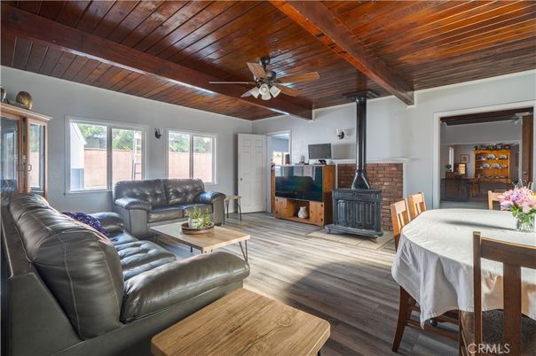 Dining room, Fireplace, Interior, Living room, Wooden Beams, Wooden Ceilings, Wood Texture Flooring