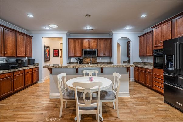 Dining room, Interior, Kitchen, Recessed Lighting, Wood Texture Flooring
