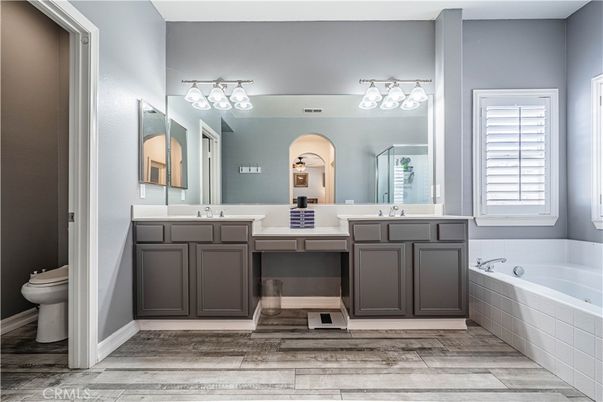 Bathroom, Dual Sink Vanities, Interior, Wood Texture Flooring