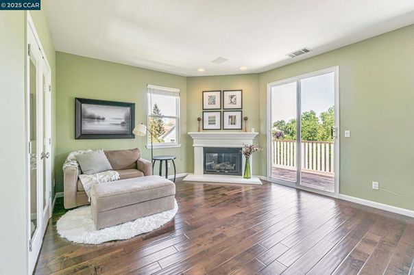 Fireplace, Interior, Recessed Lighting, Wood Texture Flooring