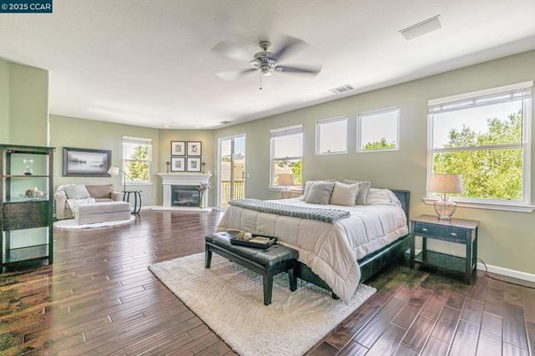 Bedroom, Fireplace, Interior, Wood Texture Flooring