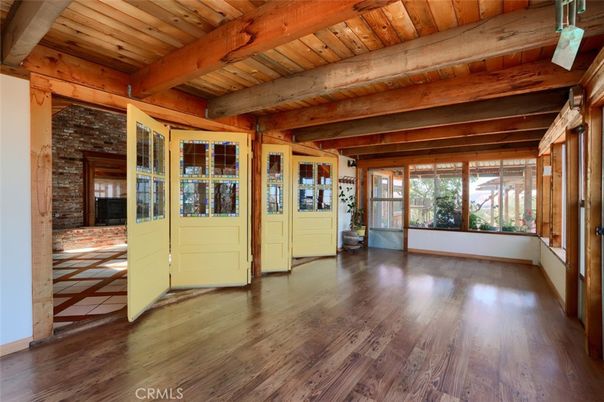 Empty room, Fireplace, Interior, Stone Walls, Wooden Beams, Wooden Ceilings, Wood Texture Flooring