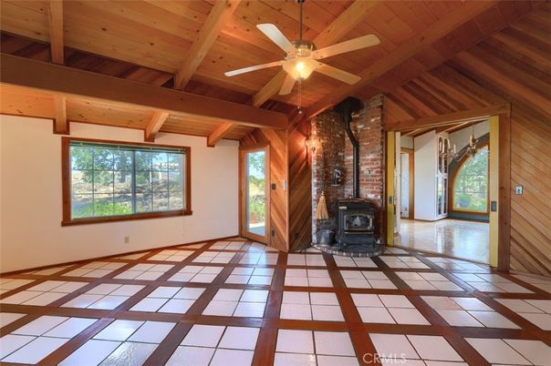 Empty room, Fireplace, Interior, Stone Walls, Wooden Beams, Wooden Ceilings, Wooden Walls