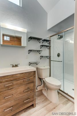 Bathroom, Glass Shower, Interior, Wood Texture Flooring