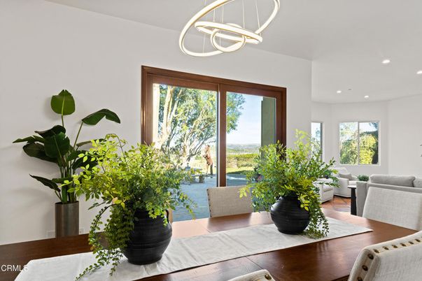 Dining room, Interior, Pendant Lights, Recessed Lighting, Wood Texture Flooring