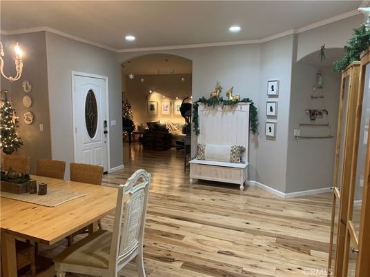 Dining room, Interior, Recessed Lighting, Wood Texture Flooring