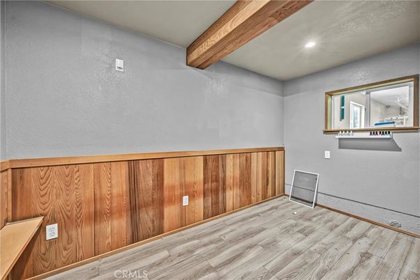 Empty room, Interior, Recessed Lighting, Wooden Beams, Wood Texture Flooring, Wooden Walls