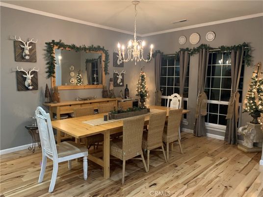 Chandelier, Dining room, Interior, Wood Texture Flooring