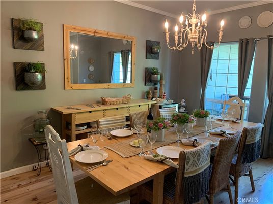 Chandelier, Dining room, Interior, Wood Texture Flooring