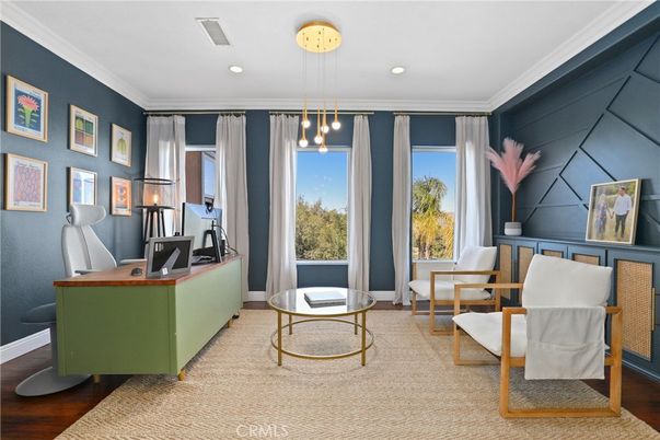 Home Office, Interior, Pendant Lights, Recessed Lighting, Wood Texture Flooring