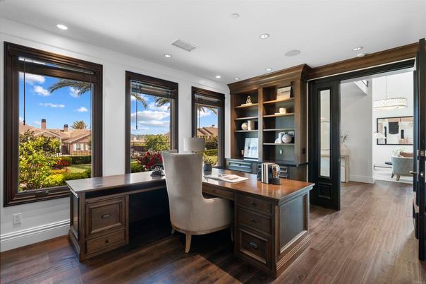 Home Office, Interior, Recessed Lighting, Wood Texture Flooring