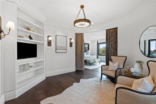 Bedroom, Interior, Pendant Lights, Recessed Lighting, Wood Texture Flooring