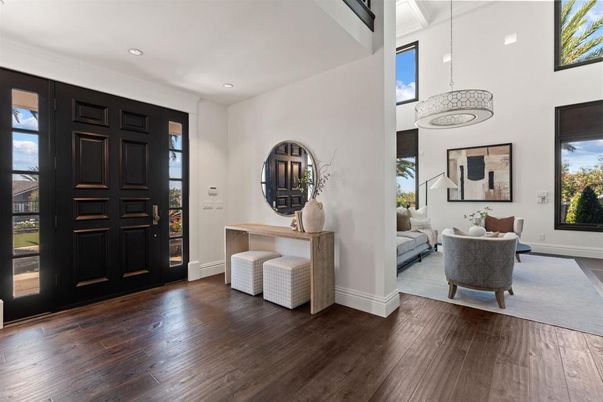 Interior, Living room, Pendant Lights, Recessed Lighting, Wood Texture Flooring