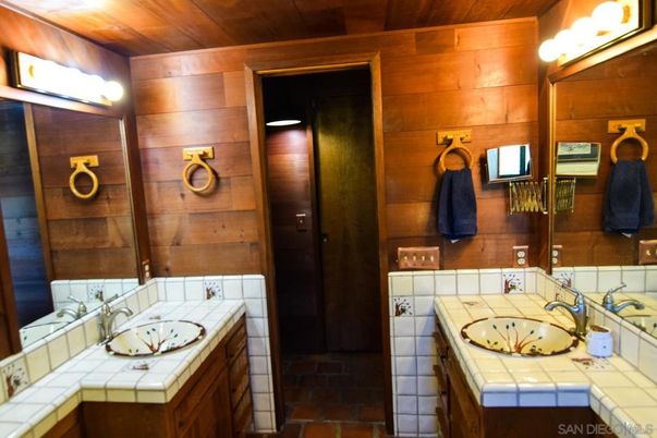 Bathroom, Interior, Tile Countertops, Wooden Ceilings, Wooden Walls