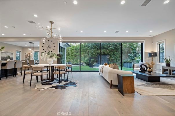 Dining room, Interior, Living room, Pendant Lights, Recessed Lighting, Wood Texture Flooring