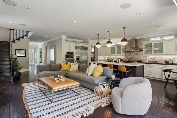 Interior, Kitchen, Living room, Pendant Lights, Recessed Lighting, Stainless Steel Appliances, Wood Texture Flooring