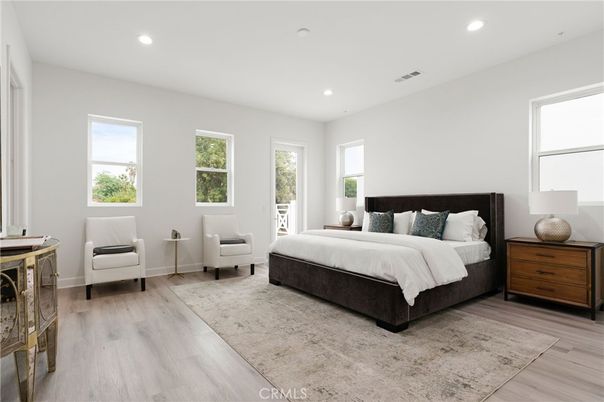 Bedroom, Interior, Recessed Lighting, Wood Texture Flooring