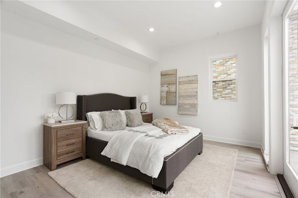 Bedroom, Interior, Recessed Lighting, Wood Texture Flooring