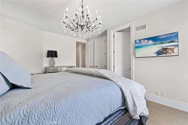 Bedroom, Chandelier, Interior, Wood Texture Flooring