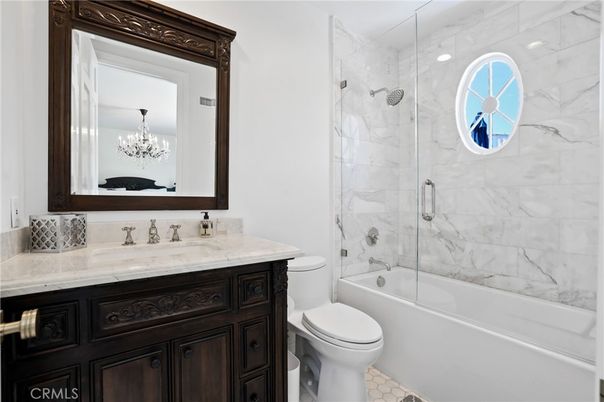 Bathroom, Chandelier, Glass Shower, Interior, Marble Walls