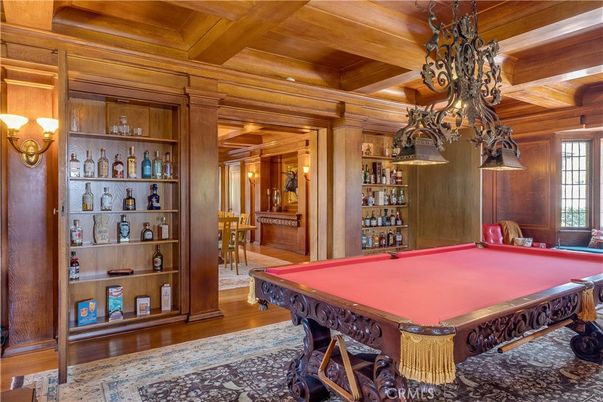 Billiard Table, Chandelier, Game Room, Interior, Wooden Beams, Wooden Ceilings, Wood Texture Flooring, Wooden Walls