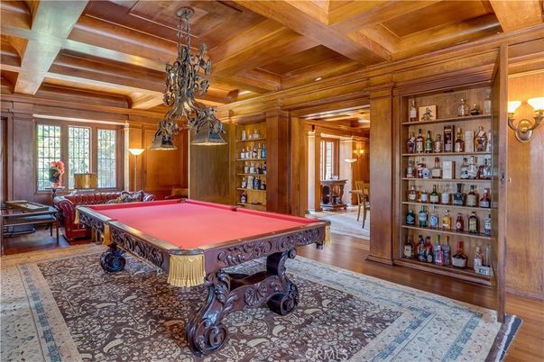 Billiard Table, Chandelier, Game Room, Interior, Wooden Beams, Wooden Ceilings, Wood Texture Flooring, Wooden Walls