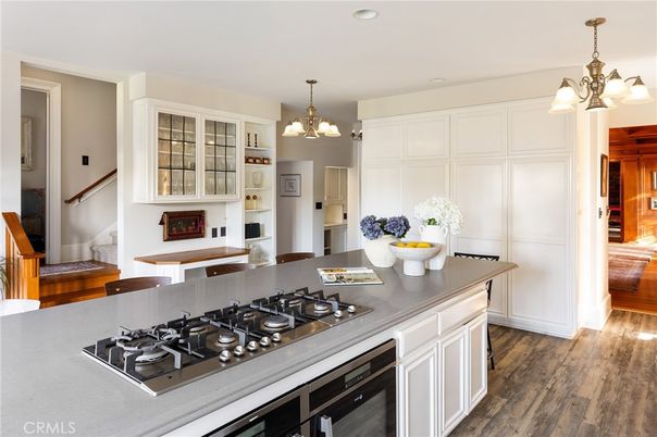 Chandelier, Interior, Kitchen, Pendant Lights, Recessed Lighting, Wood Texture Flooring