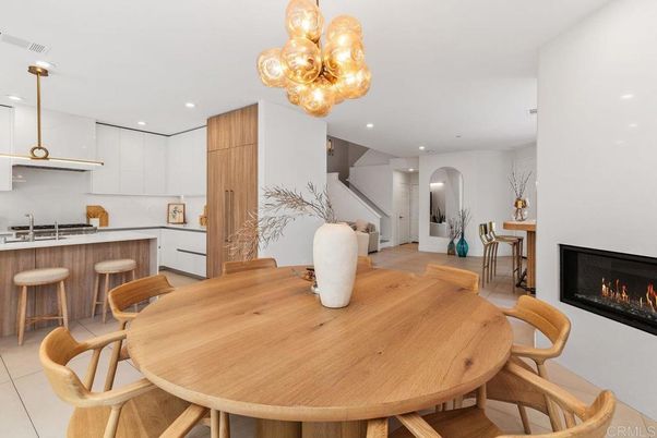 Chandelier, Dining room, Fireplace, Interior, Kitchen, Pendant Lights, Recessed Lighting