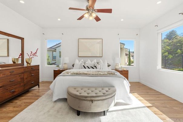Bedroom, Interior, Recessed Lighting, Wood Texture Flooring