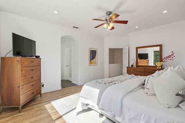 Bedroom, Interior, Recessed Lighting, Wood Texture Flooring