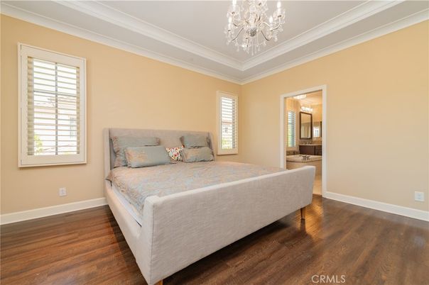 Bedroom, Chandelier, Interior, Wood Texture Flooring