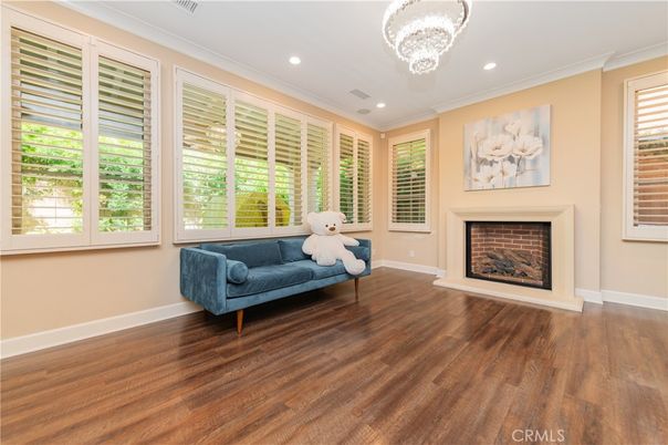 Fireplace, Interior, Recessed Lighting, Wood Texture Flooring